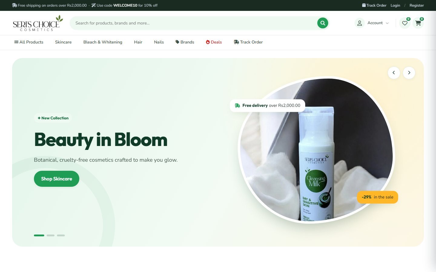 The storefront home page with a hero banner and offers